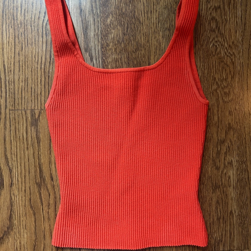 Aritzia Babaton Sculpt Knit Ribbed Orange Tank Top